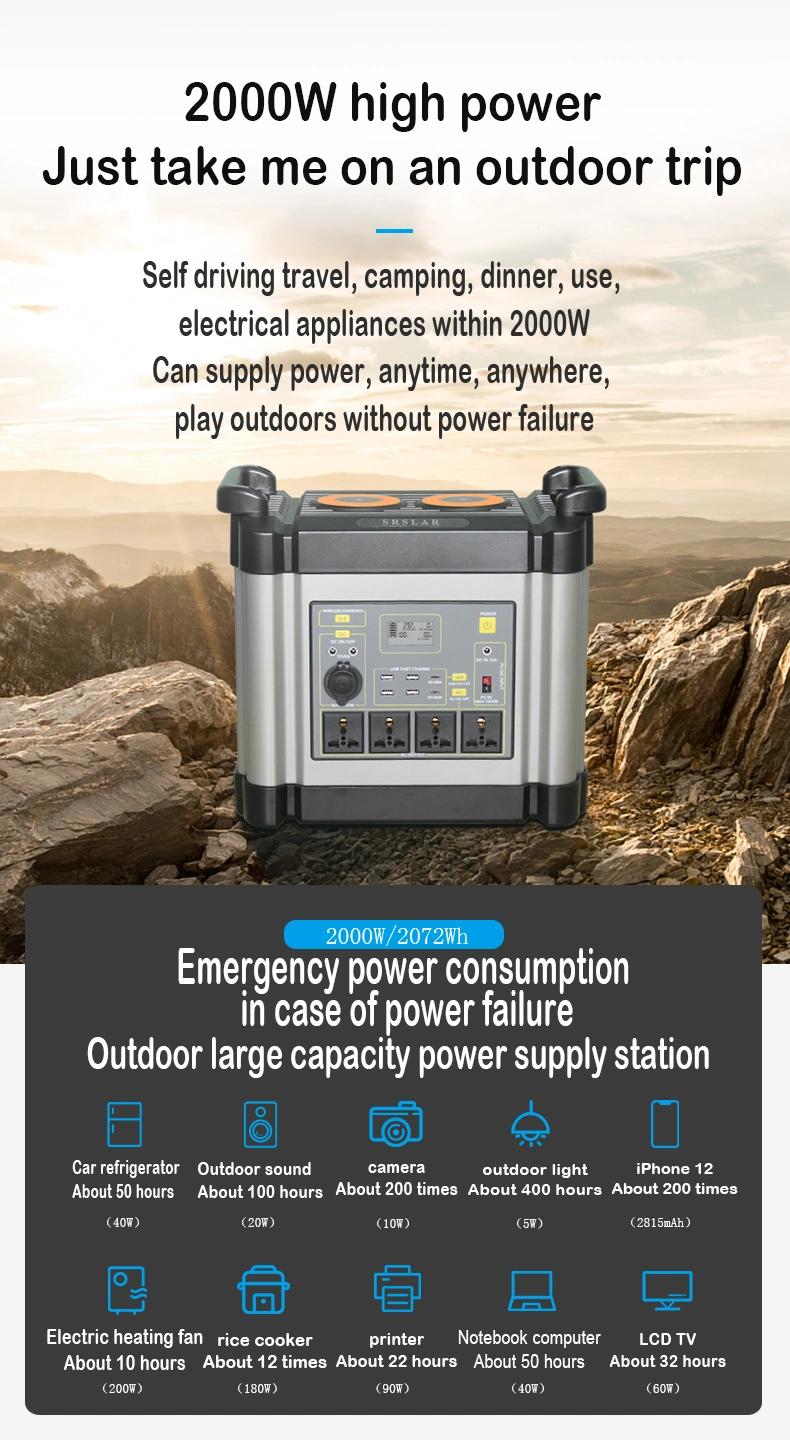 2000W Solar Generator Portable Power Station Energy off-Grid Solar Power Station Model High Quality Outdoor Battery